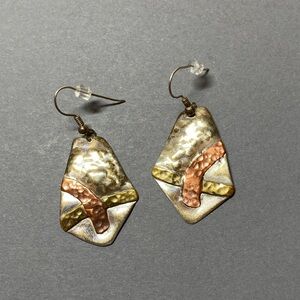 Vintage Lazaro G modernist sterling silver Brass Copper earrings